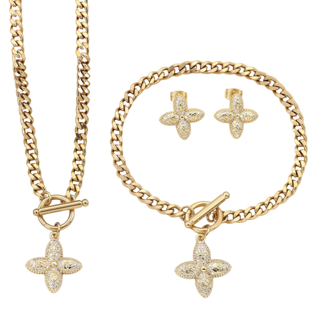 Crystal Clover Chain Jewelry Set
