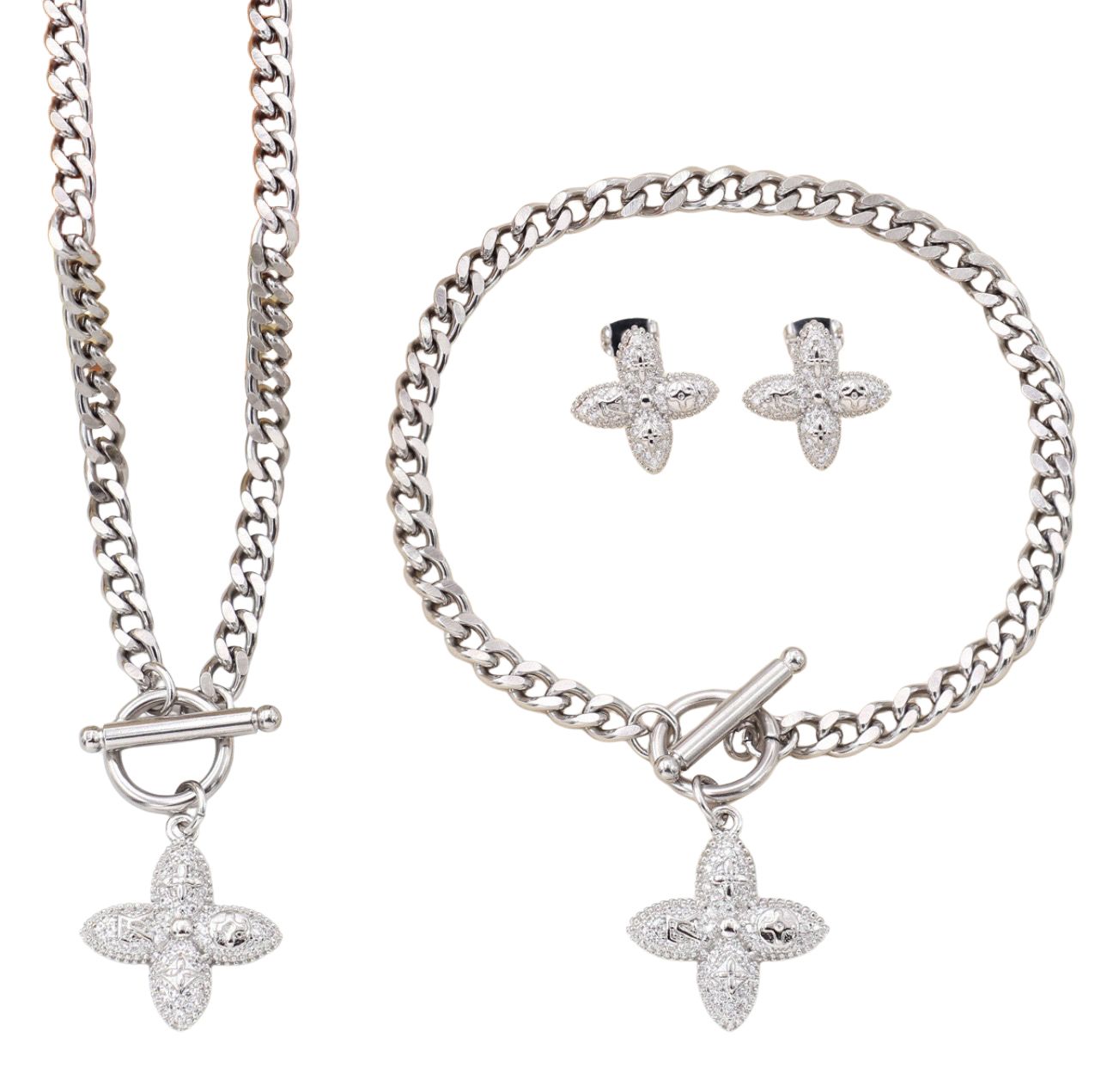 Crystal Clover Chain Jewelry Set